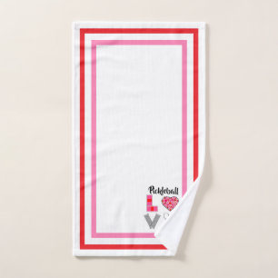 Pickleball Love Red & Pink Equipment Personalized Hand Towel