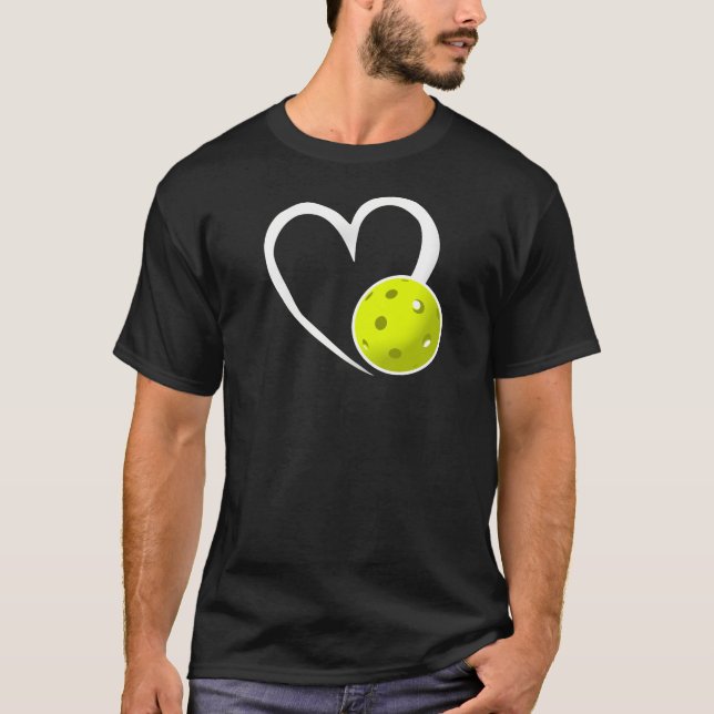 Pickleball Love White Heart Yellow Pickleball T-Shirt (Front)