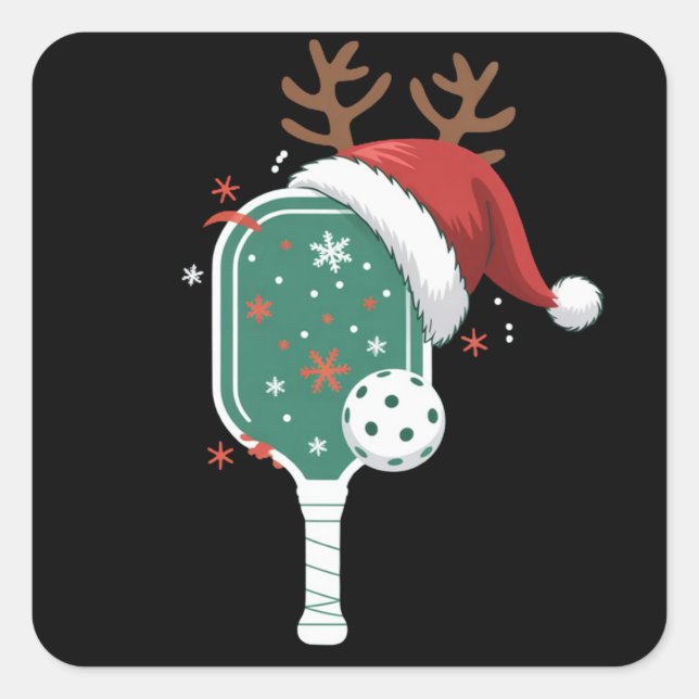 Pickleball Lover Sports Christmas Santa Hat Square Sticker (Front)