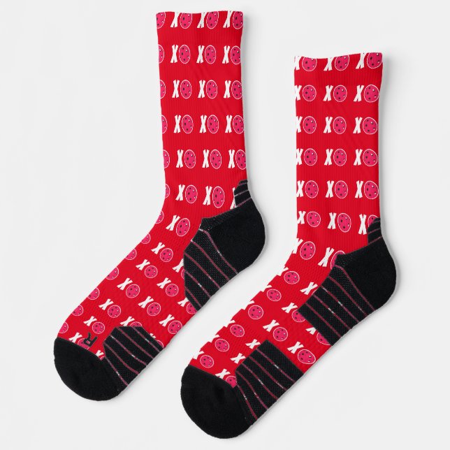 Pickleball Lover Valentine XOXO Pickleballs Socks (Left)