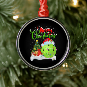 Pickleball Lover Xmas Santa Pickleball Metal Ornament
