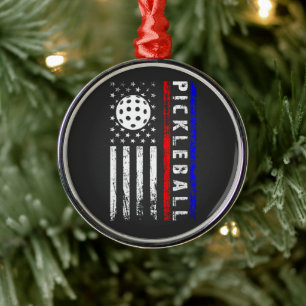 Pickleball Lovers 4th of July American Flag Metal Ornament