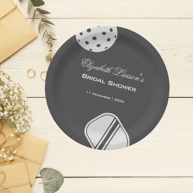Pickleball Lovers Bridal Shower Black & White Paper Plate (Creator Uploaded)