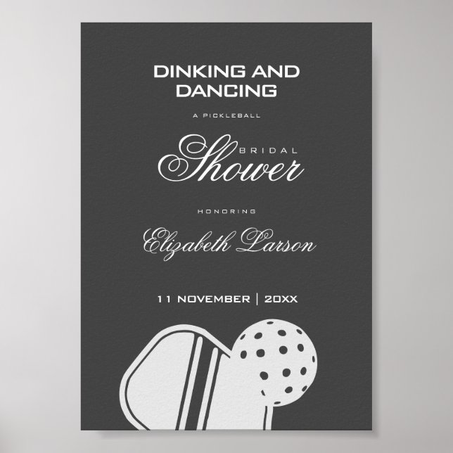 Pickleball Lovers Bridal Shower Black & White Poster (Front)