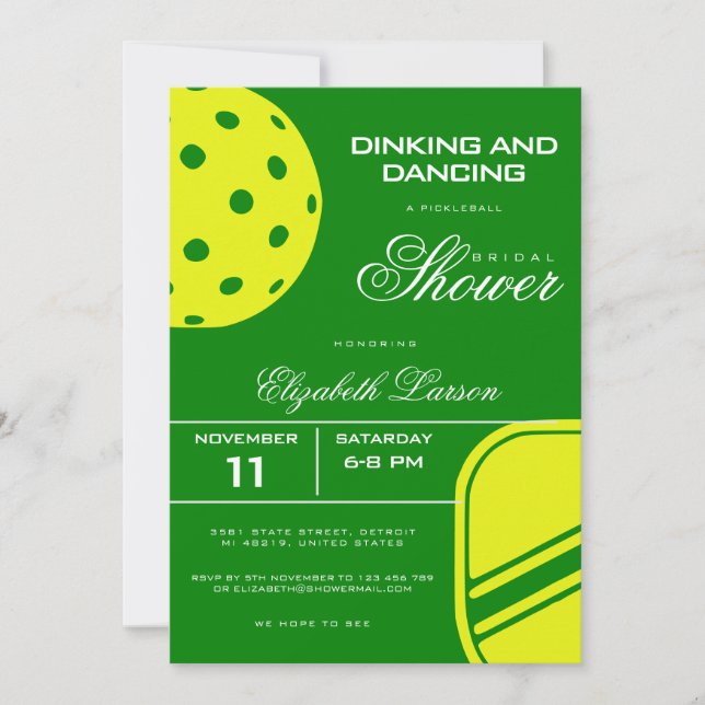 Pickleball Lovers Bridal Shower Neon Theme Invitation (Front)