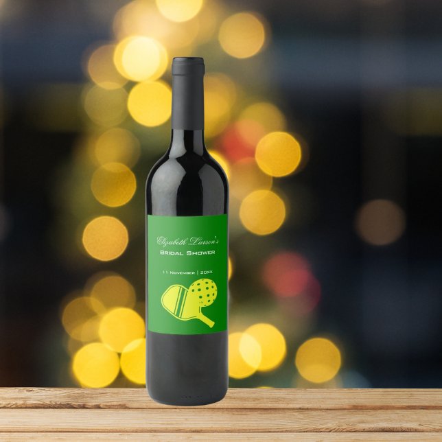 Pickleball Lovers Bridal Shower Neon Theme Wine Label (Creator Uploaded)