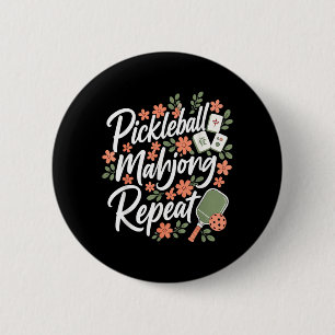 Pickleball Mahjong Repeat Flower Floral Paddle 2 Inch Round Button