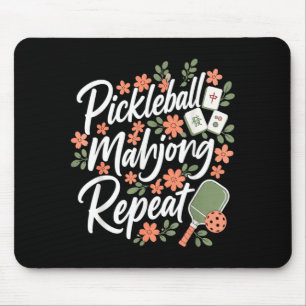 Pickleball Mahjong Repeat Flower Floral Paddle Mouse Pad