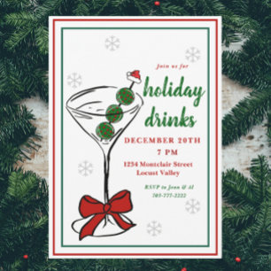 Pickleball Martini Christmas Holiday Drinks Party Invitation