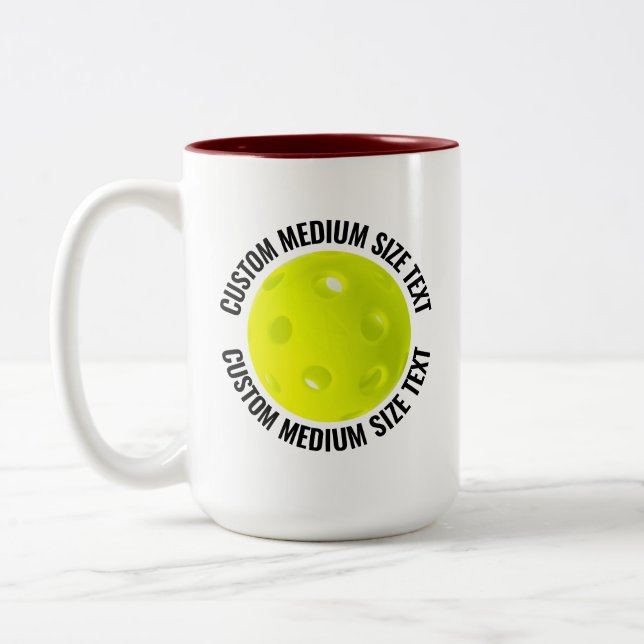 Pickleball & Medium Text MAROON 15oz Custom Two-Tone Coffee Mug (Left)