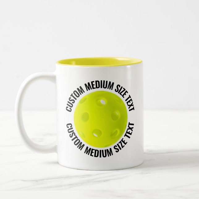 Pickleball & Medium Text YELLOW 11oz Custom Two-Tone Coffee Mug (Left)