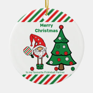 Pickleball Merry Christmas Ceramic Ornament