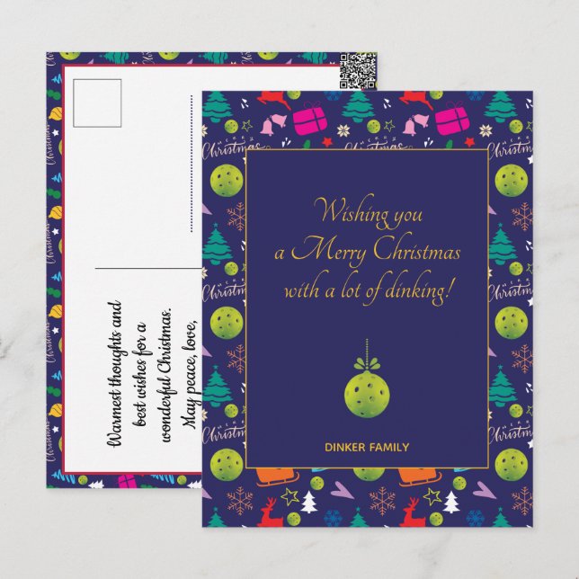  Pickleball🎄 Merry Christmas, custom text Postcard (Front/Back)
