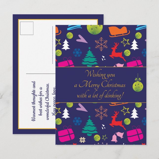  Pickleball🎄 Merry Christmas, custom text Postcard (Front/Back)