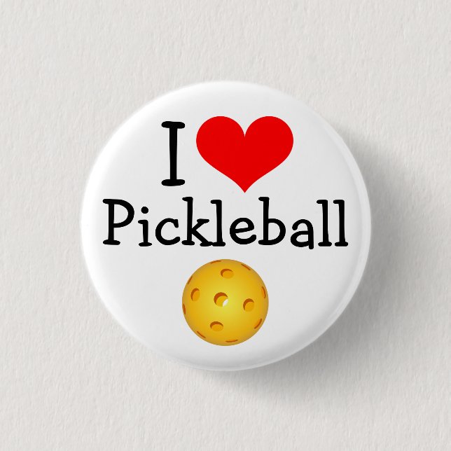 Pickleball Mini Button: I Love Pickleball 1 Inch Round Button (Front)