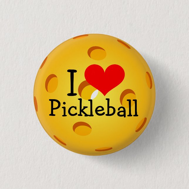 Pickleball Mini Button: I Love Pickleball 1 Inch Round Button (Front)