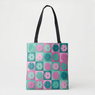 Pickleball - minty and pink pickleballs tote bag