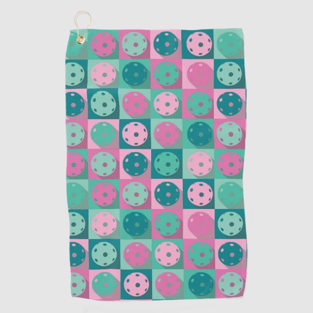 Pickleball (minty green and pink) golf towel (Front)