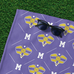 Pickleball Monogram Initial Pattern Beach Towel