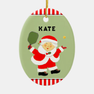 Pickleball Mrs. Claus Collectable Ceramic Ornament