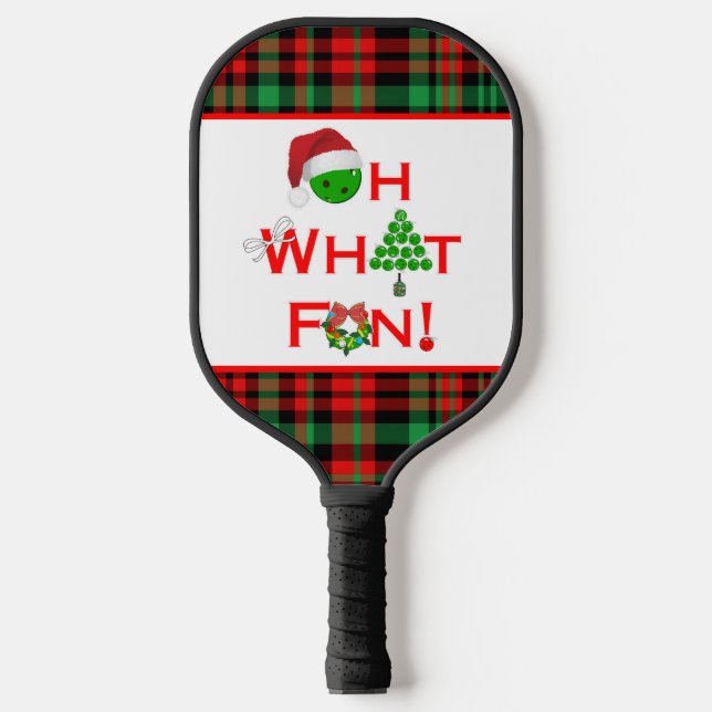 Pickleball Oh What Fun Red and Green Plaid Pickleball Paddle (Front)