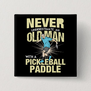 Pickleball - Old Man With A Pickleball Paddle 2 Inch Square Button