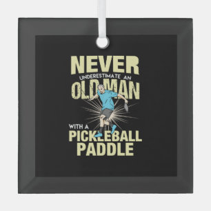 Pickleball - Old Man With A Pickleball Paddle Glass Ornament