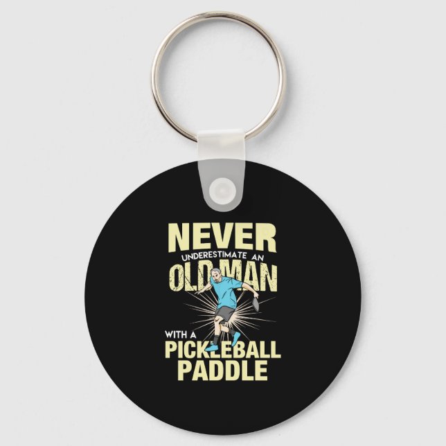 Pickleball - Old Man With A Pickleball Paddle Keychain (Front)