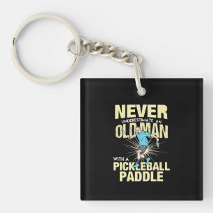 Pickleball - Old Man With A Pickleball Paddle Keychain