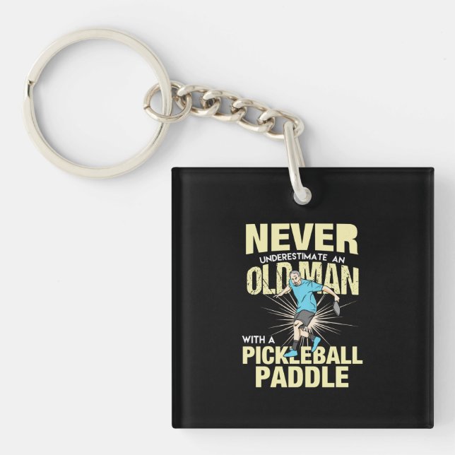 Pickleball - Old Man With A Pickleball Paddle Keychain (Front)