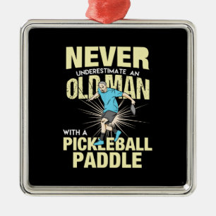 Pickleball - Old Man With A Pickleball Paddle Metal Ornament