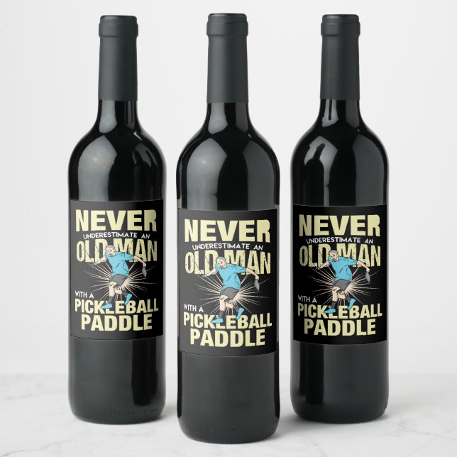 Pickleball - Old Man With A Pickleball Paddle Wine Label (Bottles)