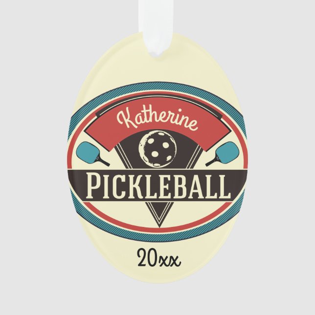 Pickleball Ornament - Vintage Design (Front)