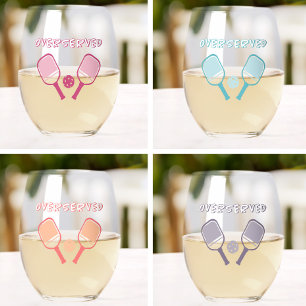 Pickleball Overserved Cute Sports Pun Girly Trendy Stemless Wine Glass