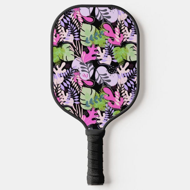 Pickleball Paddle : Abstract Leaves (black/green) (Front)