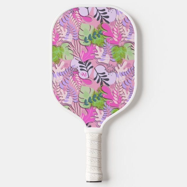 Pickleball Paddle : Abstract Leaves (pink/purple) (Front)