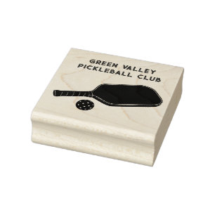 Pickleball Paddle and Ball with Custom Text Rubber Stamp