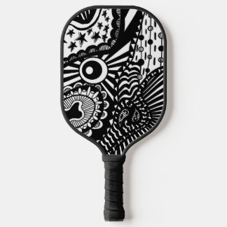 Pickleball paddle art black white doodle 