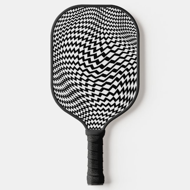 Pickleball Paddle Black White Op Art Zigzag (Front)