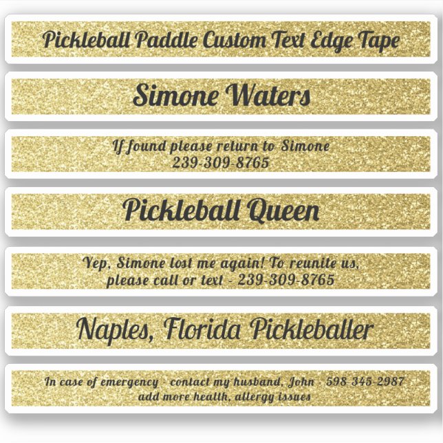 Pickleball Paddle Edge Tape Custom Name Gold ICE (Front)