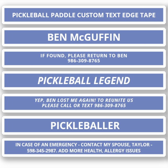 Pickleball Paddle Edge Tape Custom Name ICE Blue (Front)