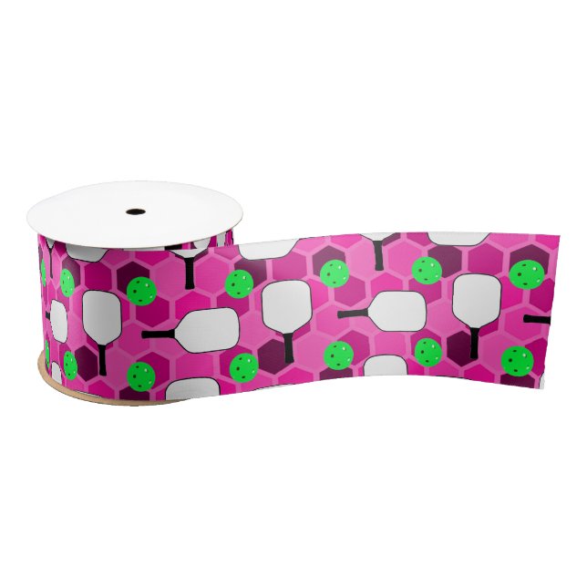 Pickleball Paddle - Magenta Honeycomb Hexagons Satin Ribbon (Spool)
