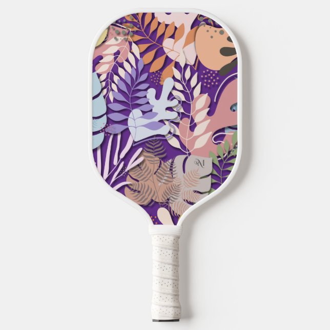 Pickleball Paddle : Organic Leaves (purple/grey) (Front)