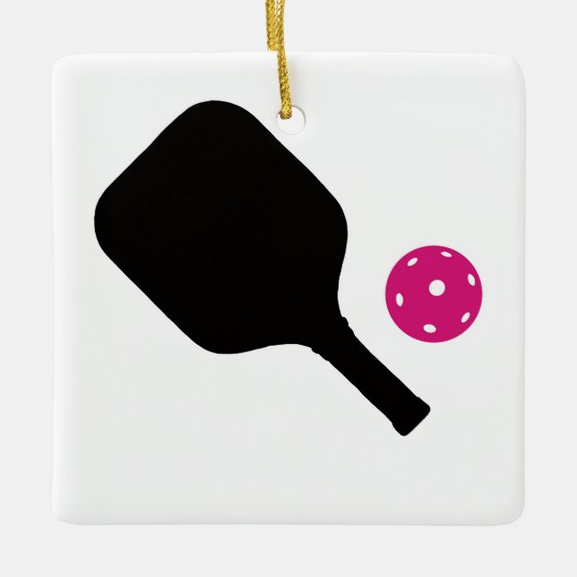 Pickleball paddle & pink ball ceramic ornament (Front)