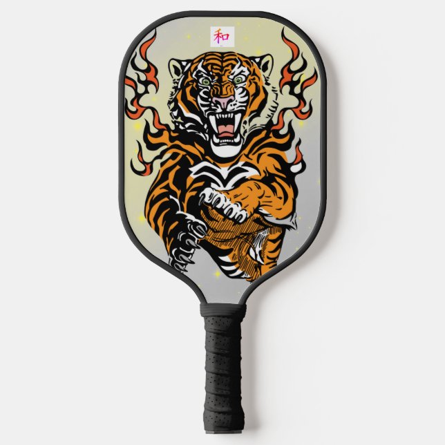 PICKLEBALL PADDLE TIGER WITH FLAMES DIY INITIAL (Front)