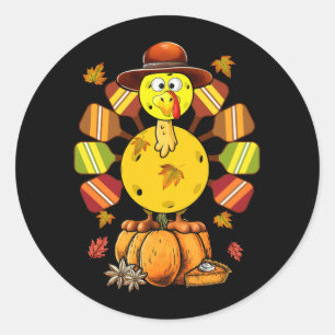 Pickleball Paddle Turkey Pilgrim Thanksgiving Golf Classic Round Sticker