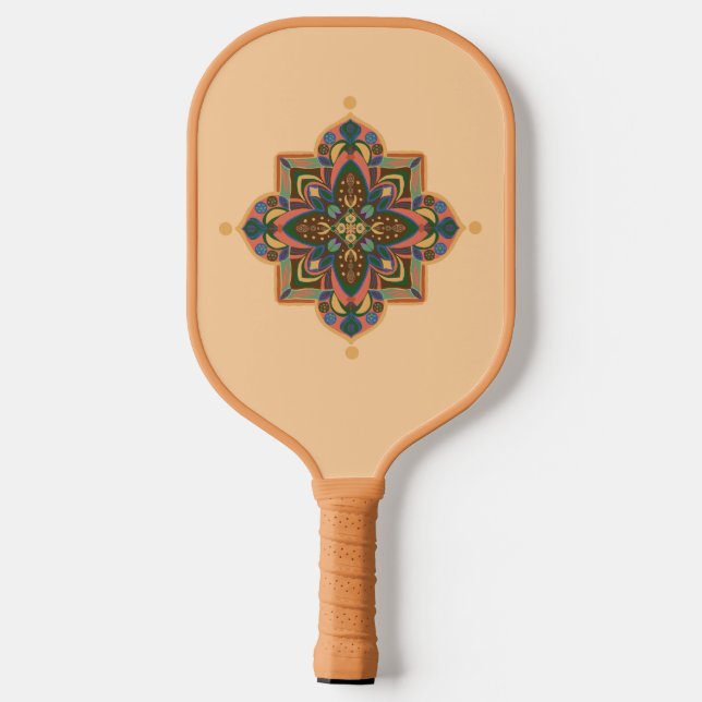 Pickleball Paddle with geometric peachy mandala (Back)
