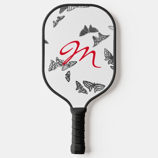 PICKLEBALL PADDLE WITH MONOGRAM AND BUTTERFLIES (Back)