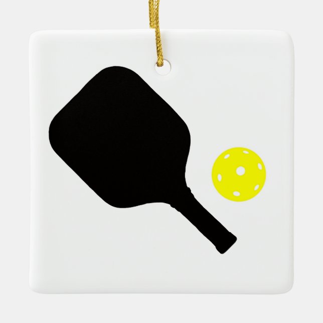 Pickleball paddle & yellow ball ceramic ornament (Front)