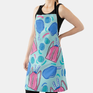 Pickleball Paddles and Balls Blue Kitchen Apron